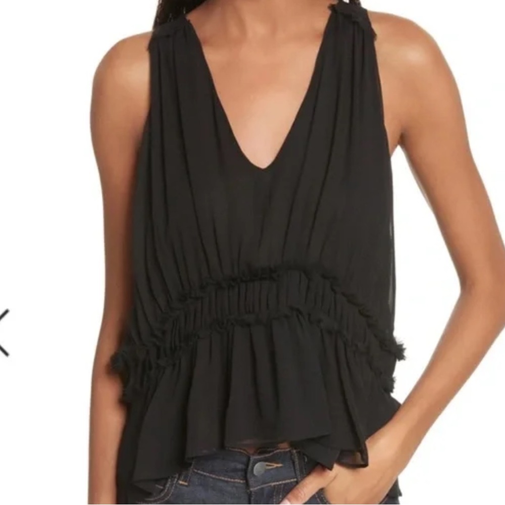 Joie Black Silk Smocked Peplum Top